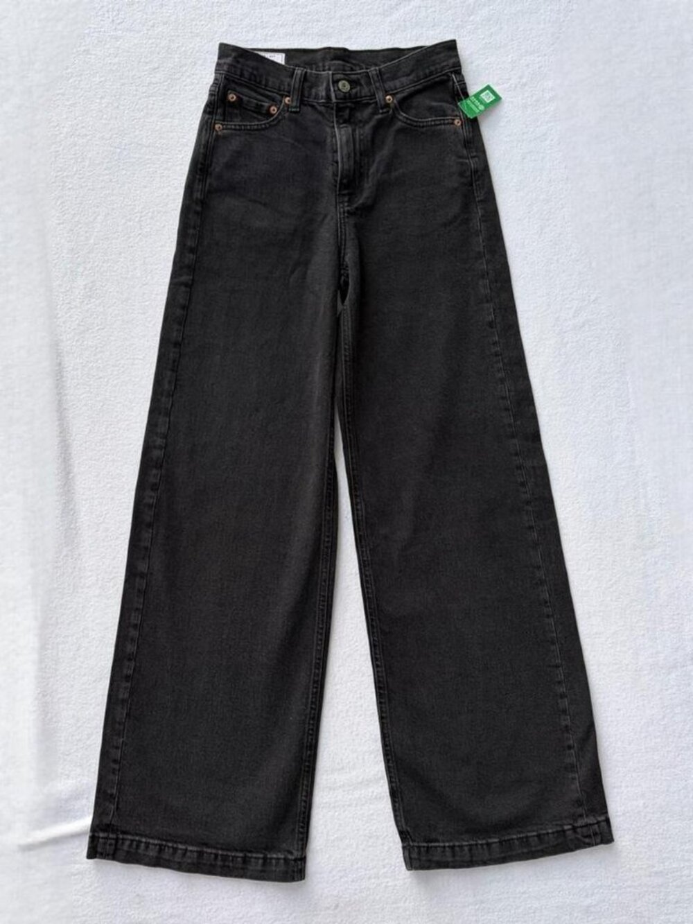 NWT GAP High Rise Stride Black Denim Wide Leg Jeans Sz 24 00R Baggy Oversized